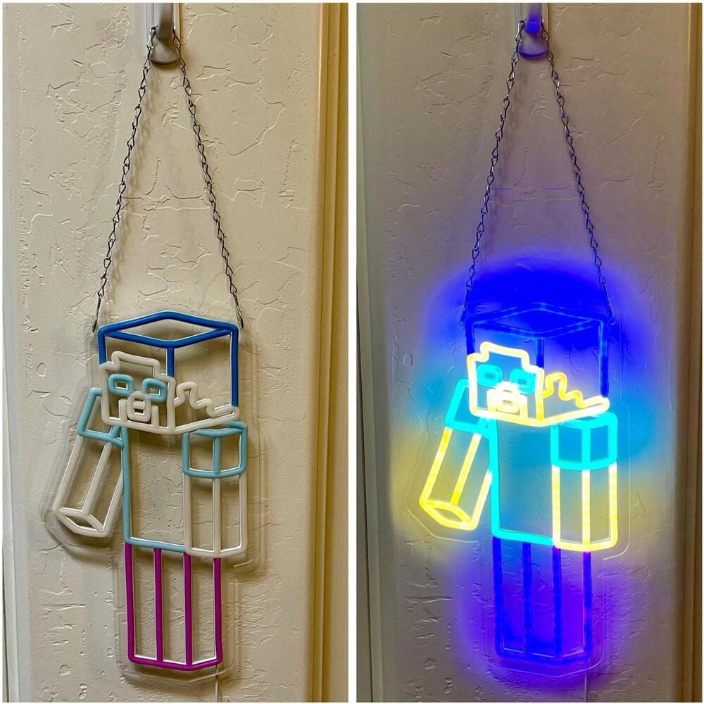 Minecraft Block Man Neon Sign for Game Room